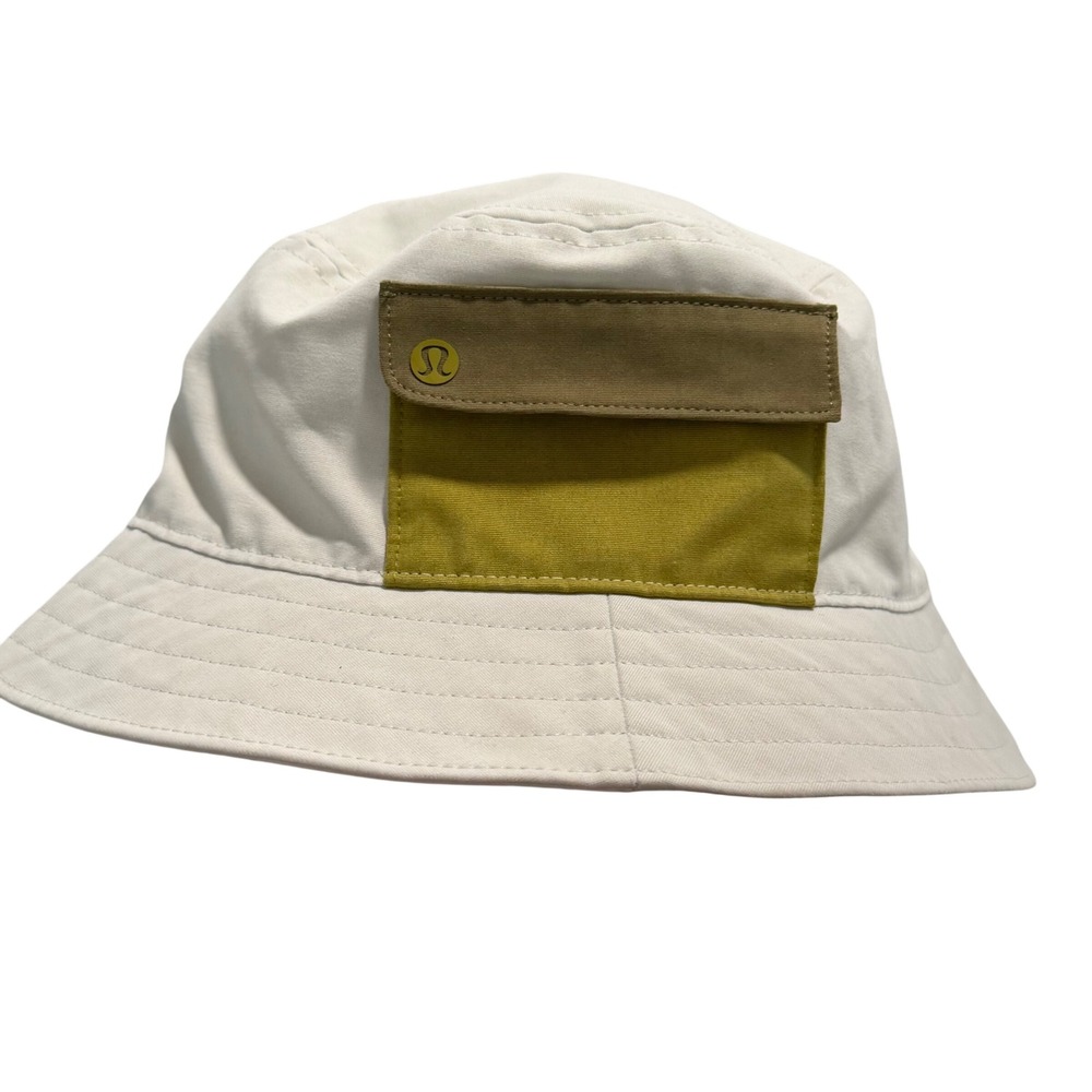Lululemon Cargo Pocket Bucket Hat White Olive Tan Logo Sun Hat Mens Womens